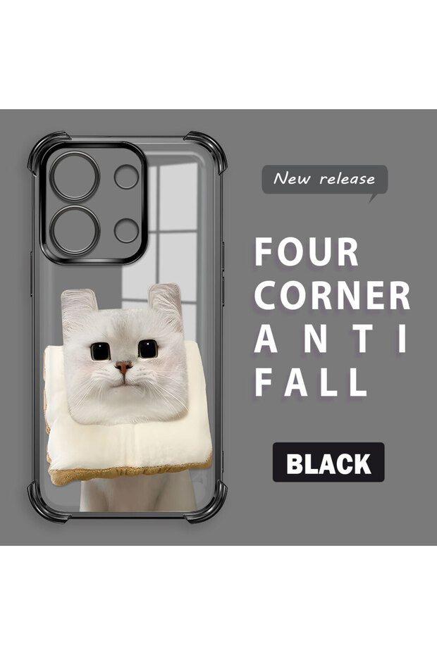 Redmi Note 13 Compatible Transparent Silicone Flutter Protective Case with Cat Pattern - 1