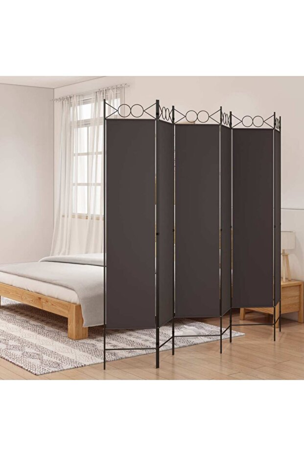 6-Panel Room Divider Brown 240x200 cm Fabric