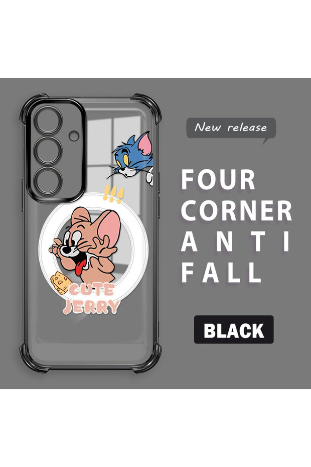 Samsung Galaxy S24 Compatible Transparent Silicone Flutter Protective Case Tom and Jerry