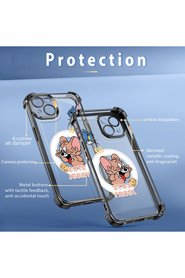 غطاء حماية شفاف من السيليكون متوافق مع آيفون 16e بتصميم توم وجيري - 8