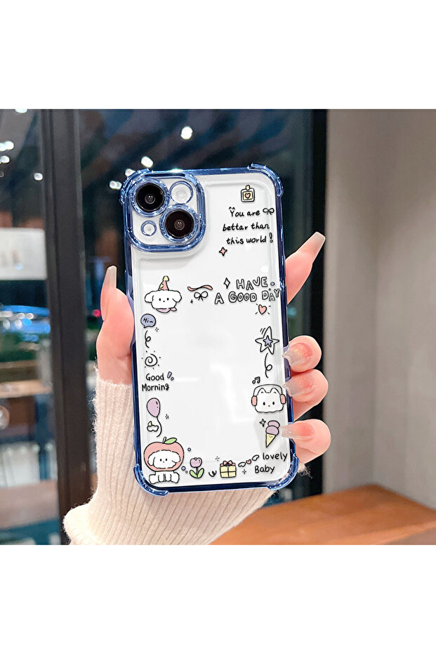 iPhone 14 Plus Compatible Transparent Silicone Flutter Protective Case Creative Pattern - 5