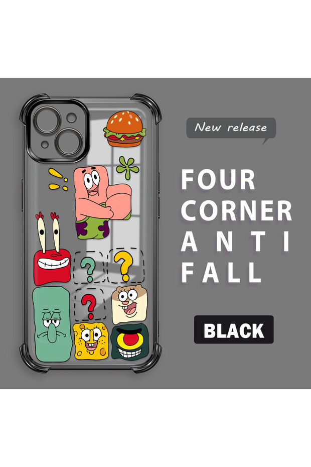 حافظة حماية شفافة متوافقة مع هاتف iPhone 15 Plus من السيليكون الشفاف سبونج بوب - 1