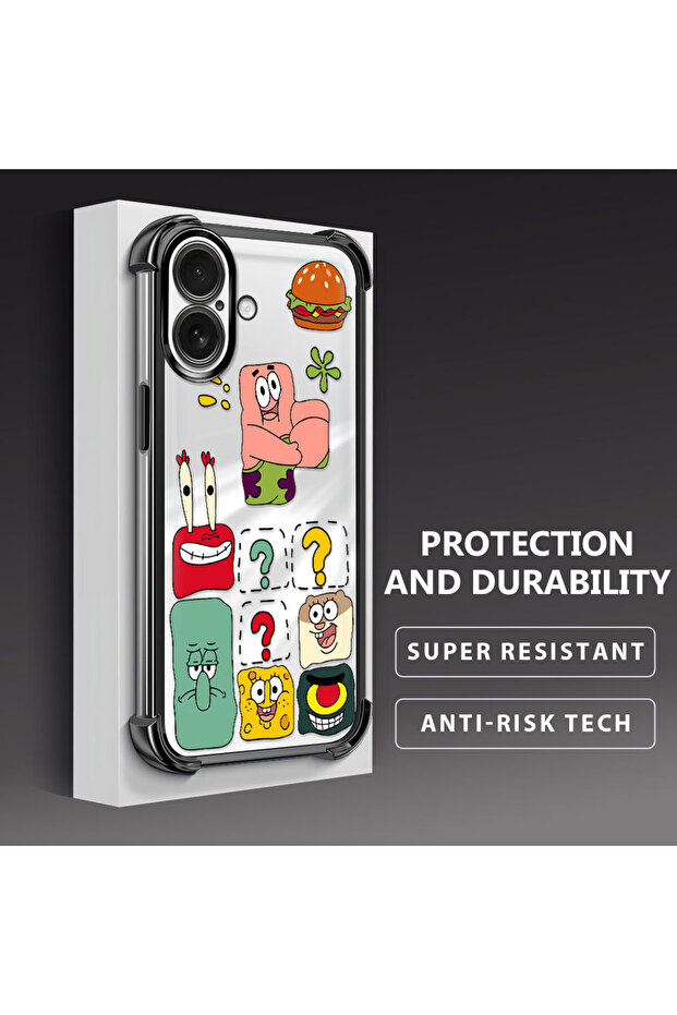 غطاء حماية شفاف من السيليكون متوافق مع آيفون 16 بتصميم سبونج بوب - 3