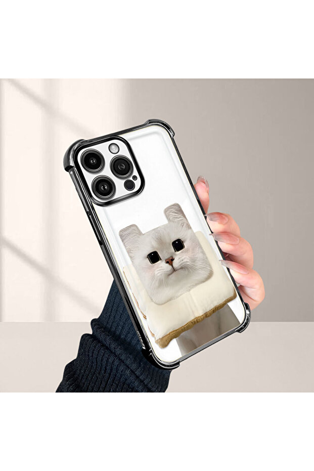 iPhone 14 Pro Max Compatible Transparent Silicone Flutter Protective Case with Cat Pattern - 4