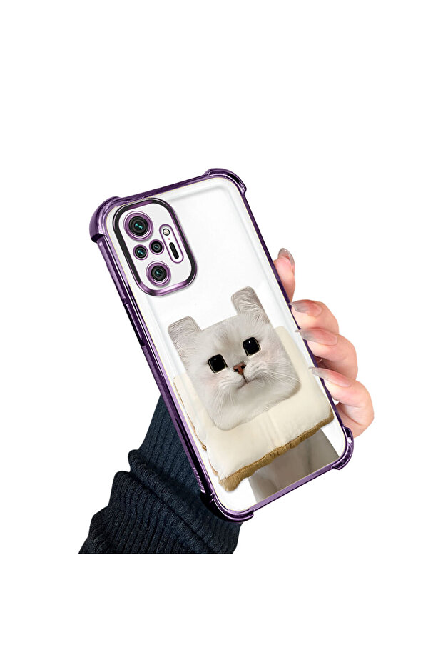 Redmi Note 10 Pro Compatible Transparent Silicone Flutter Protective Case with Cat Pattern - 3