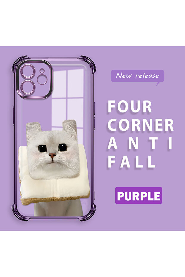 حافظة حماية من السيليكون الشفاف المتوافقة مع هاتف iPhone 12 بنمط قطة - 1