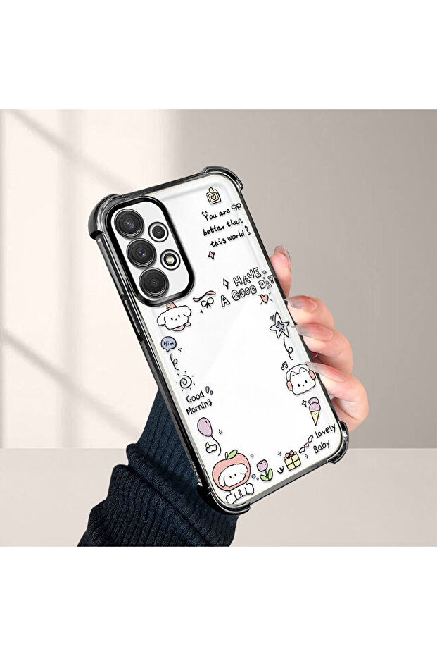 Samsung Galaxy A32 Compatible Transparent Silicone Flutter Protective Case Creative Pattern - 4