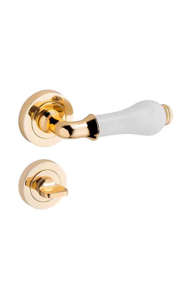 Twin Door Handle Gold Yellow Circle Rosette Wc (32 Porcelain)
