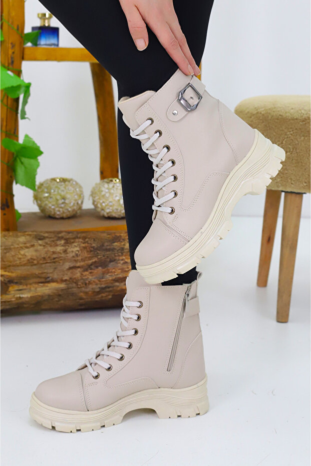 Women's Lace-Up Side Zipper Buckle Thick Sole Boots Winter Waterproof 513