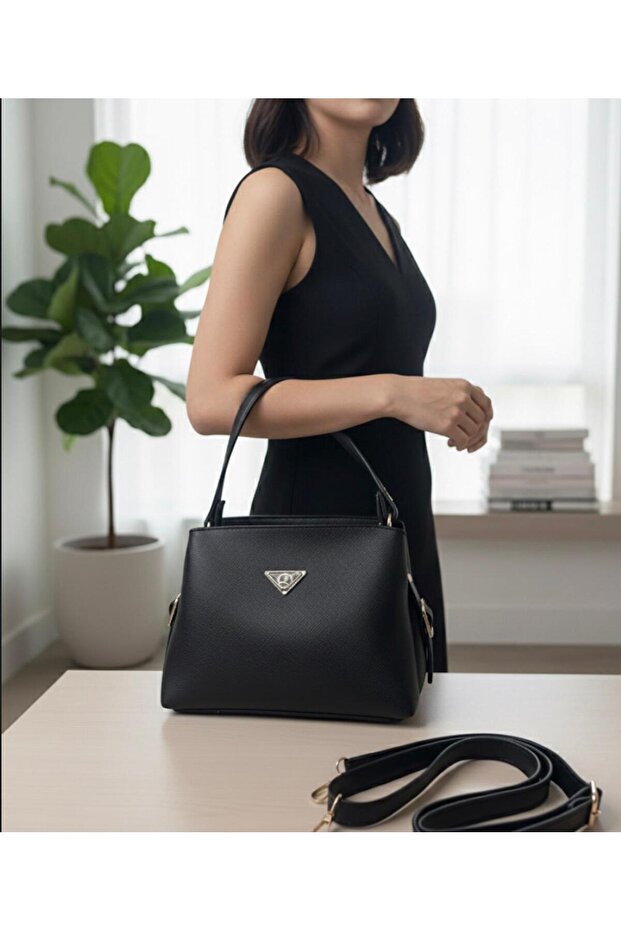 Safiano Textured Black Women's Shoulder and Hand Bag