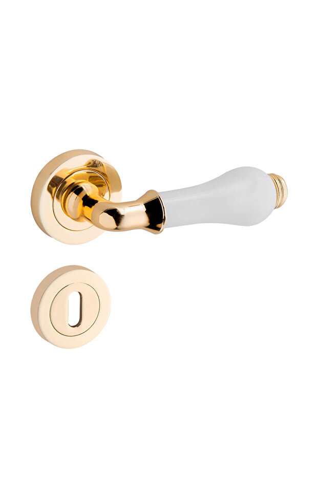 Twin Door Handle Gold Yellow with Circle Rosette Room (32 Porcelain)