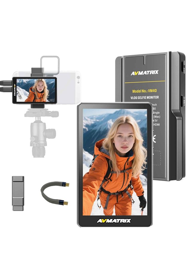 VM40 Vlog Selfie Monitor, Magnetic Phone Vlog Monitor with 3.97” Screen, 1080p FHD.