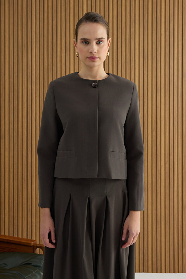 Brown Cotton Short Jacket - 2