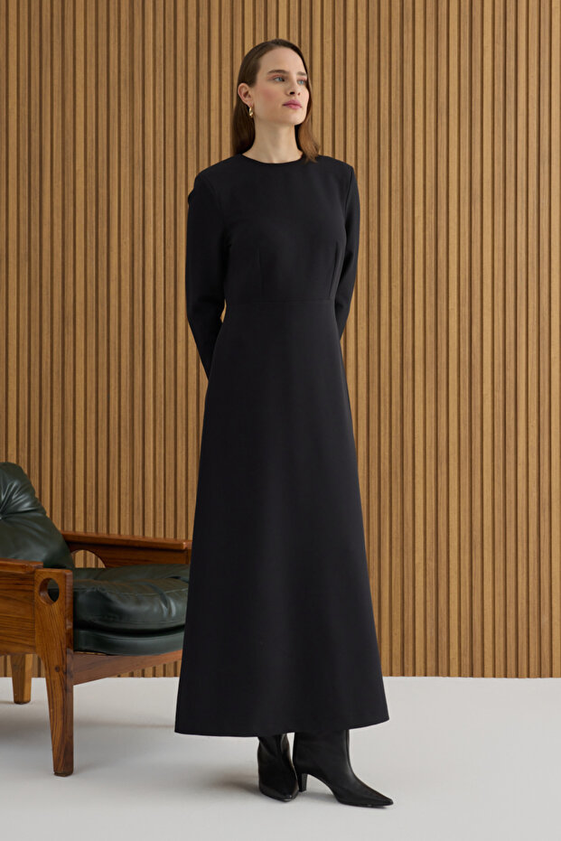 Siyah Dokuma Elbise - 2