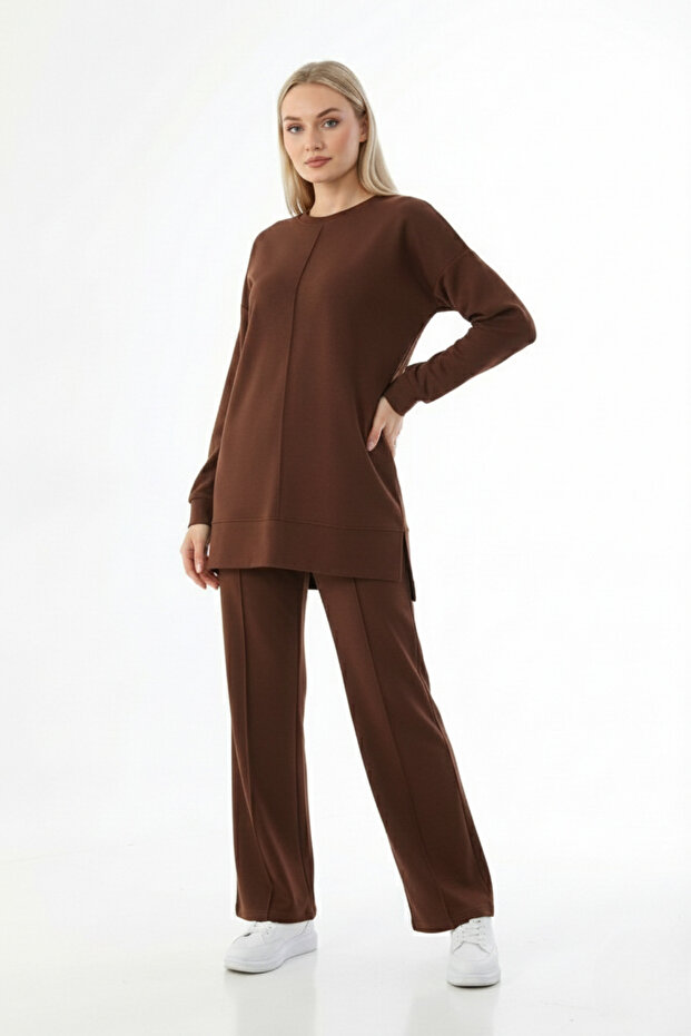 Women's Modal Fabric Two-Piece Set Relaxed Fit Long Sleeve Blouse & Wide Leg Pants