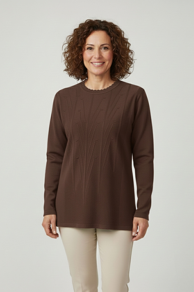 Women's Brown Crew Neck Seasonal Knitwear Cold Yarn Young Mother Sweater