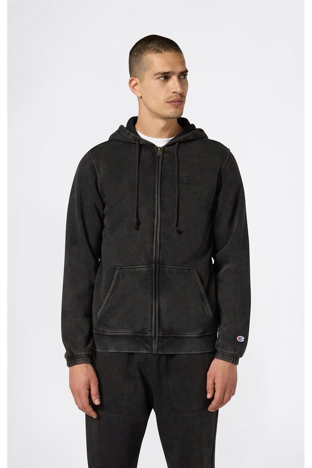 Icons Wash Full Zip Hoodie Sweatshirt Black Men's Sweatshirt - 221758-Kk001