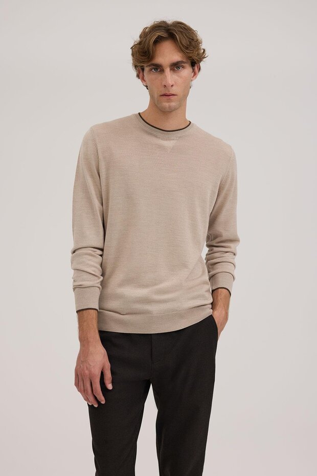 Taş Slim Fit Crew Neck V Mohair Wool Knitwear Sweater