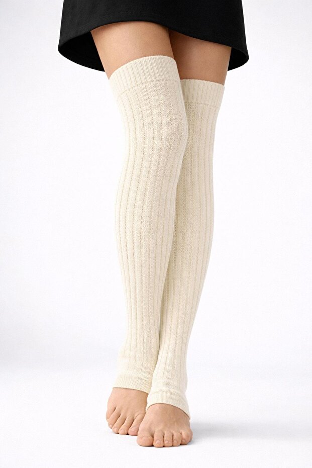 جوارب طويلة مرنة فوق الركبة بدون أصابع مصنوعة من القطن الأساسي - 8