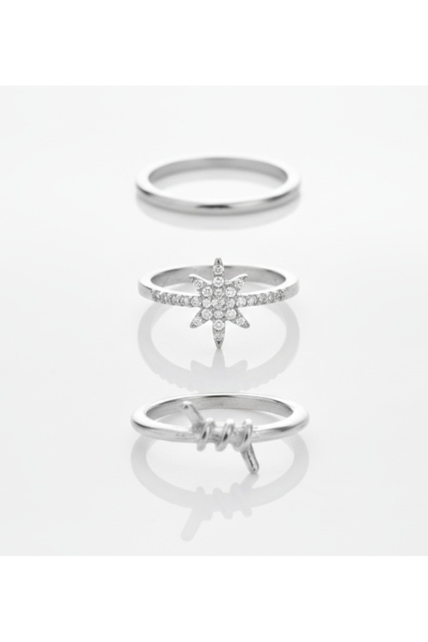 مجموعة من 3 خواتم أساسية من حجر الزركون - 1