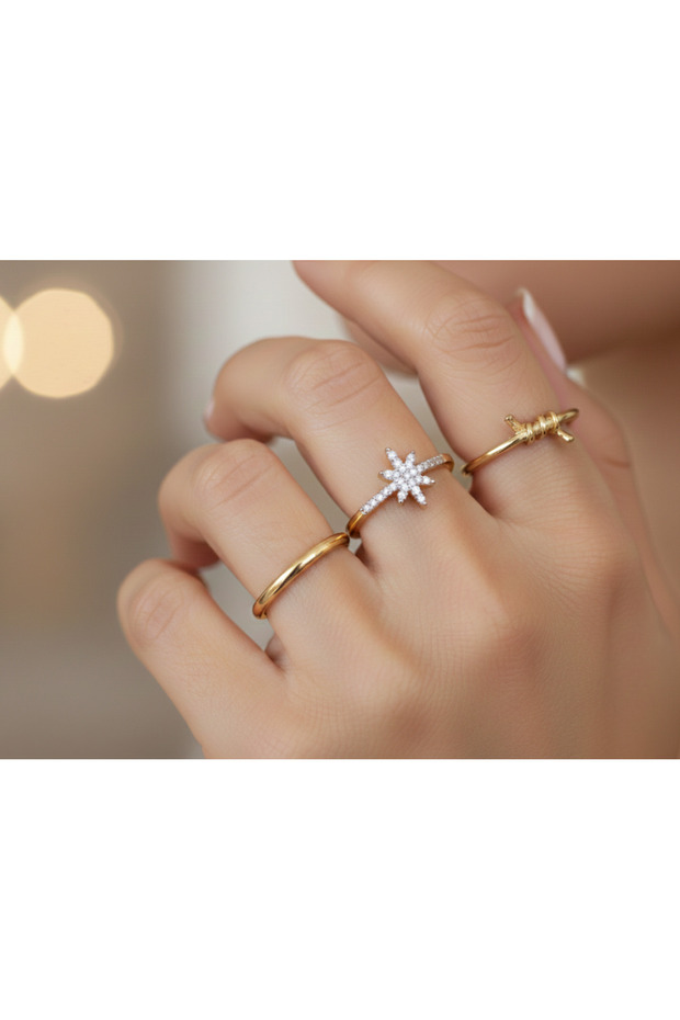 مجموعة من 3 خواتم أساسية من حجر الزركون - 2