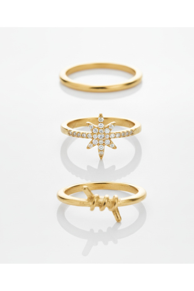 مجموعة من 3 خواتم أساسية من حجر الزركون - 1