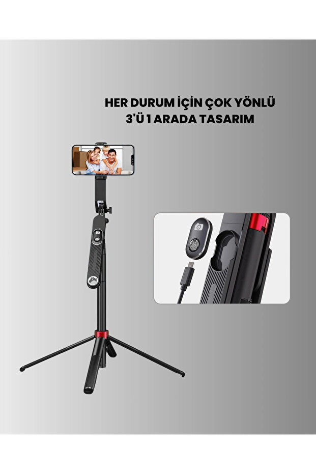 عصا سيلفي مع حامل ثلاثي القوائم وجهاز تحكم عن بعد متوافق مع البث المباشر - 5