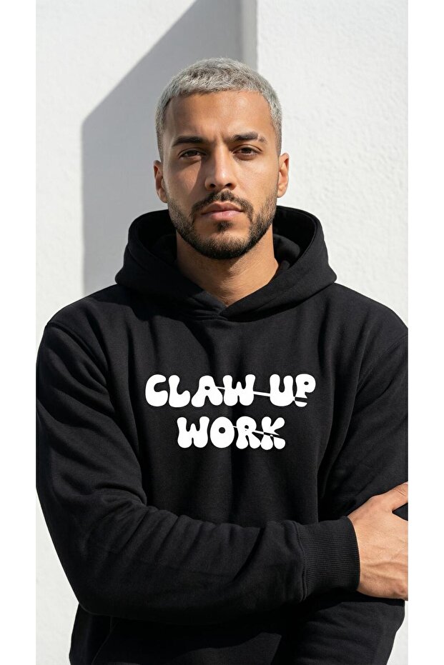 Oversized Hoodie | Blackout Printed (Unisex Cotton Soft Textured Wide Cut Black Hooded Sweat)
