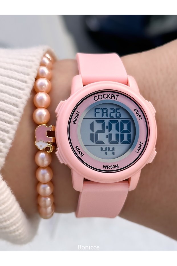 Girl's Watch-In Gift Package-Digital Sports-Ecru Silicone Cord-Pool Sea Suitable + Bracelet