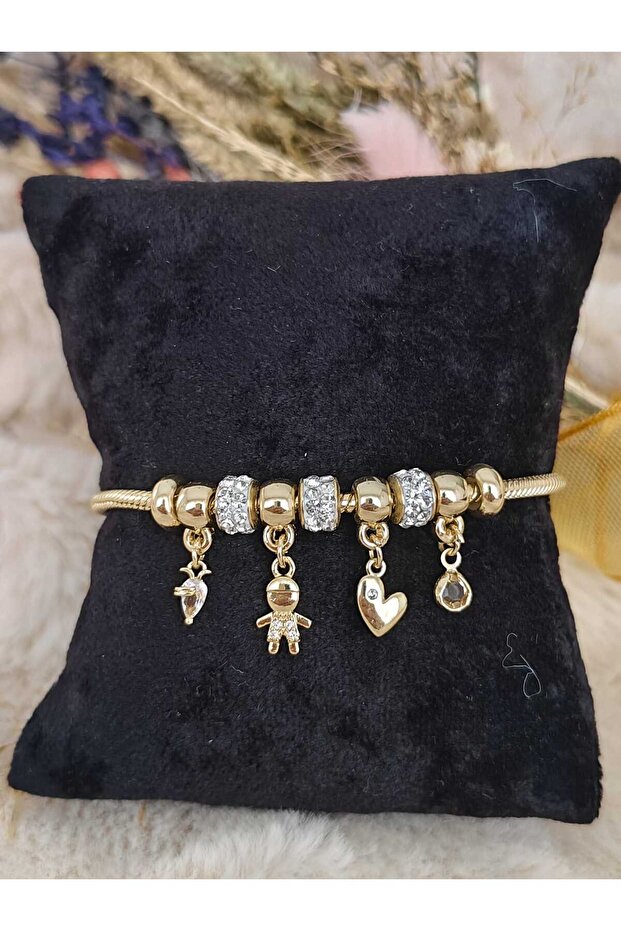 Gold&Silver Human Figure Steel Charm Bracelet