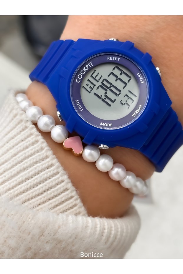 Girl's Watch-In Gift Package-Digital Sports-Navy Blue Silicone Band-Pool Sea Suitable + Bracelet