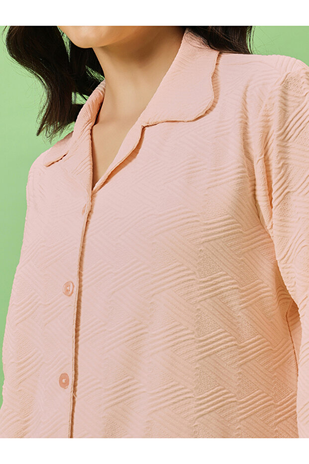 طقم قميص بيجاما بأزرار سادة - 6