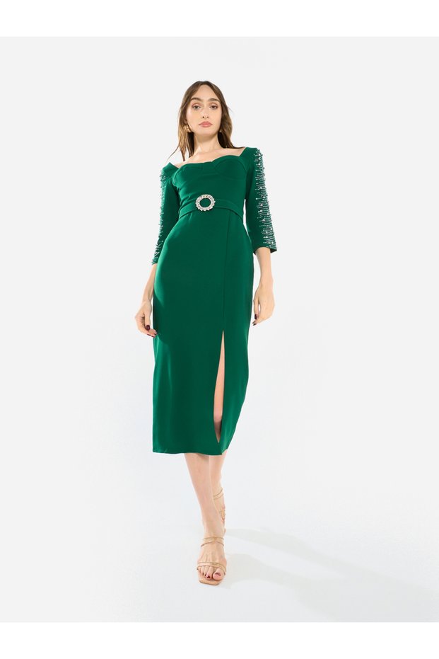 Women Embellished Sleeve Midi Dress