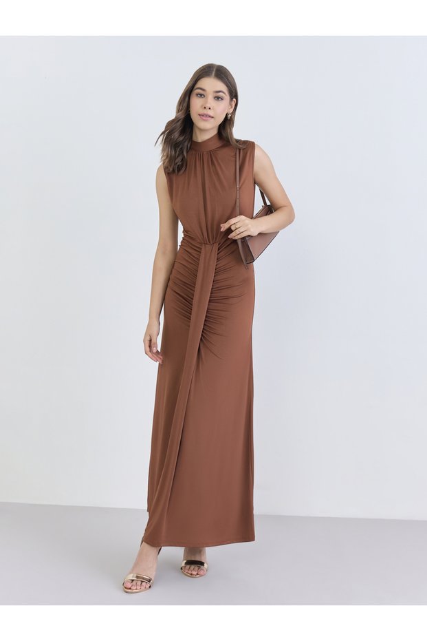 Women Brown Sleeveless Bodycon Maxi Dress