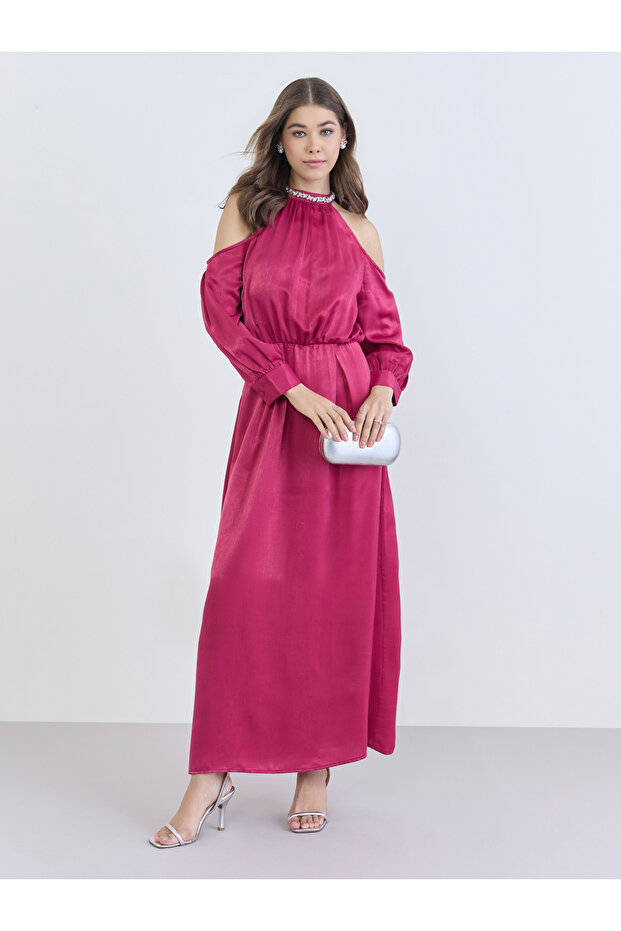 Women Embellished Cold Shoulder A-Line Maxi Dress