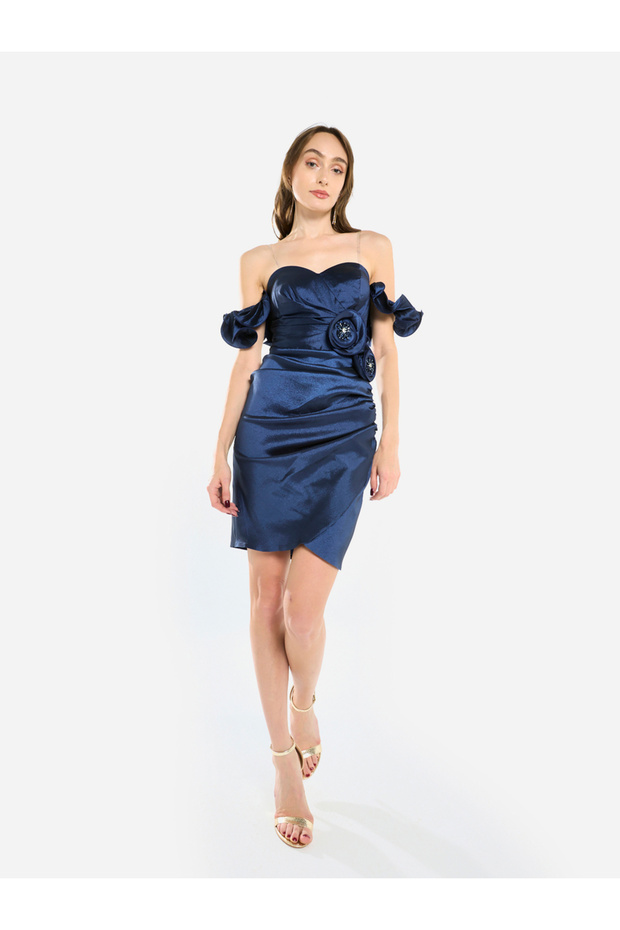 Women Rosette Detail Satin Mini Dress