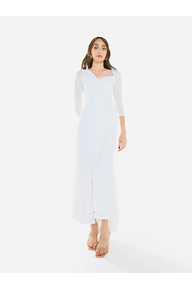 Women Sequin Wrap Slit Maxi Dress