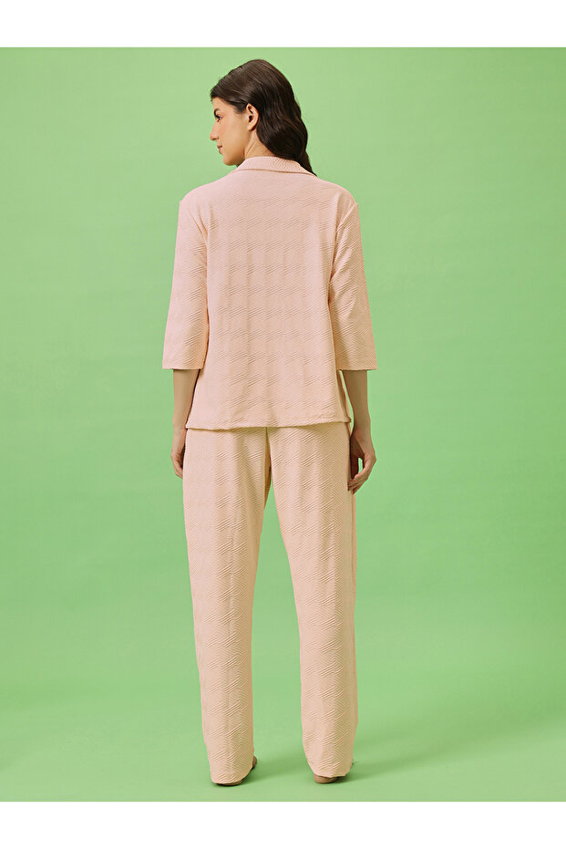 طقم قميص بيجاما بأزرار سادة - 5