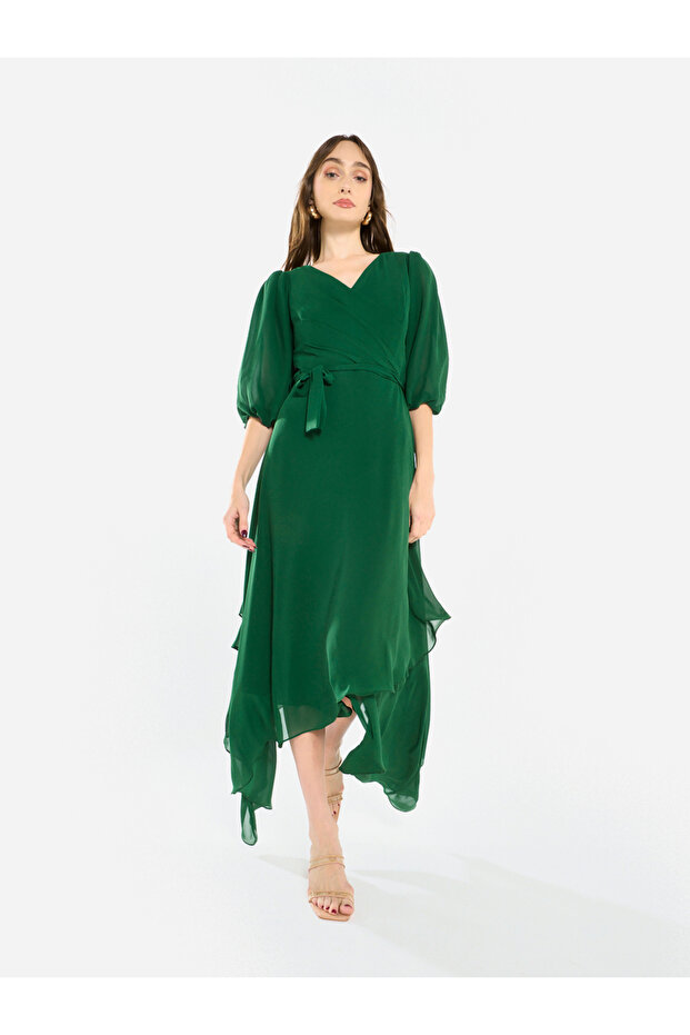 Women Asymmetric Layered Chiffon Maxi Dress