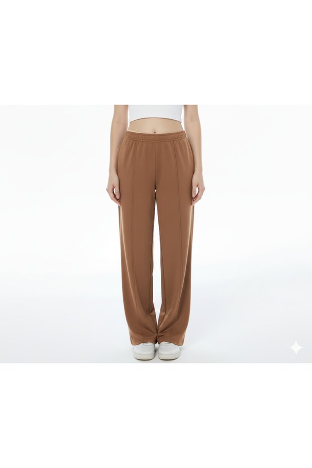 Women's Beige Color Schuba Fabric Front Seam Detail Trousers (with Plus Size Option)