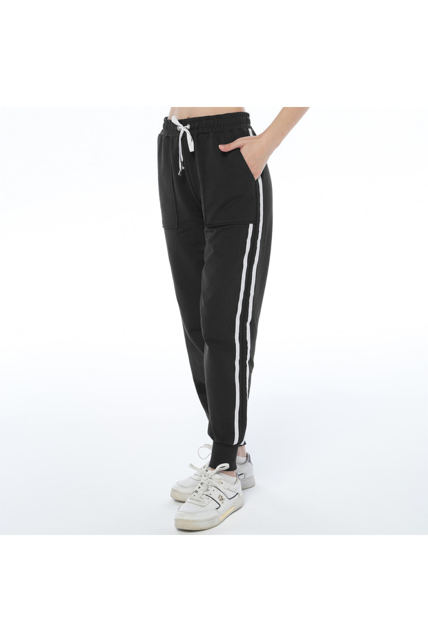 Women's Double Extra-Fleece Ribbed Black Sweatpants (with Plus Size Option)