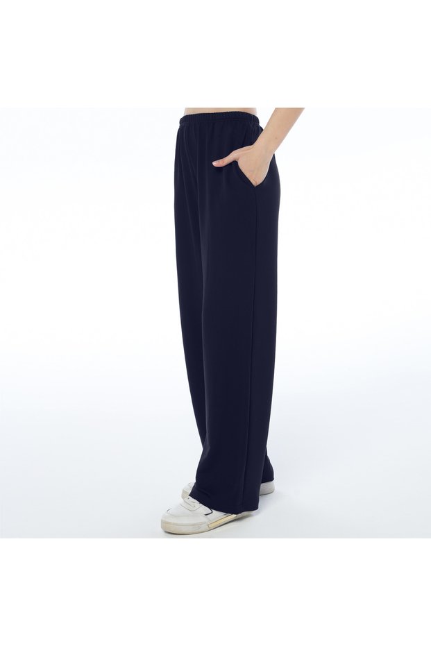 Women's Navy Blue Color Plain Model Comfortable Sweatpants (with Plus Size Option)