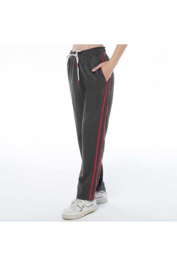 Women's Knitted Fabric Anthracite Color Knitted Sweatpants with Side Stripes (Available in Plus Size)