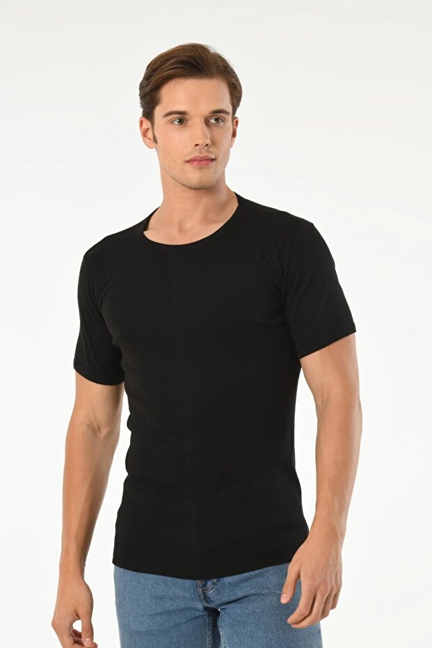 6 Pieces Ribbed Men's Crew Neck Short Sleeve Undershirt (T-Shirt) 100% Cotton