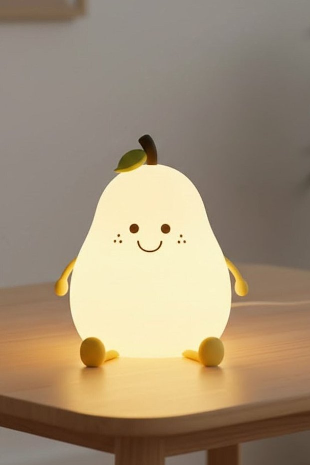 Fluffy Led Night Light with Pear Shape and 5 Different Color Modes – Soft Textured Children's Room and Decor