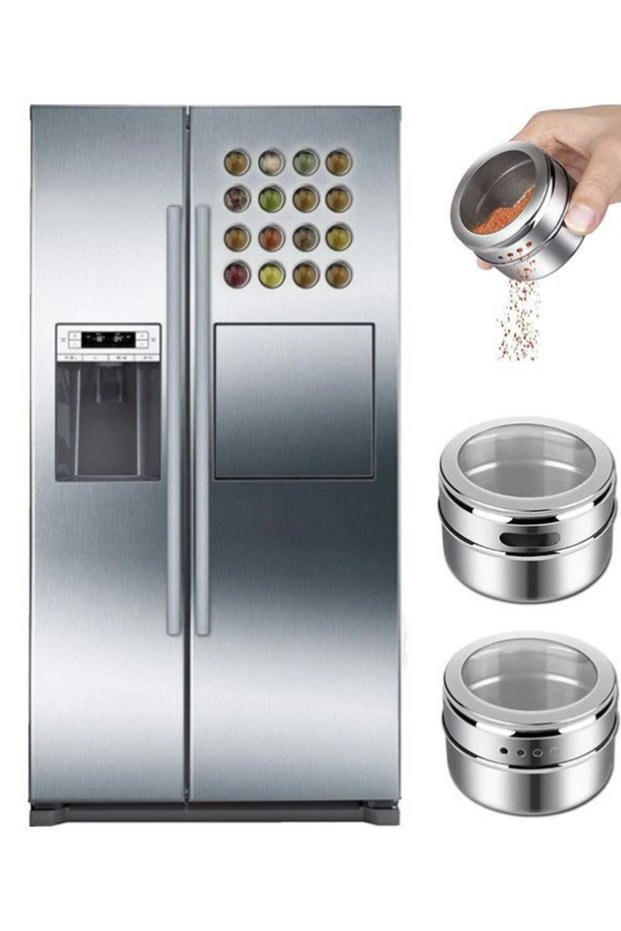 2-Piece Magnetic Spice Rack with Stand, Magnetic Salt and Pepper Shakers Spice Rack Stainless Steel
