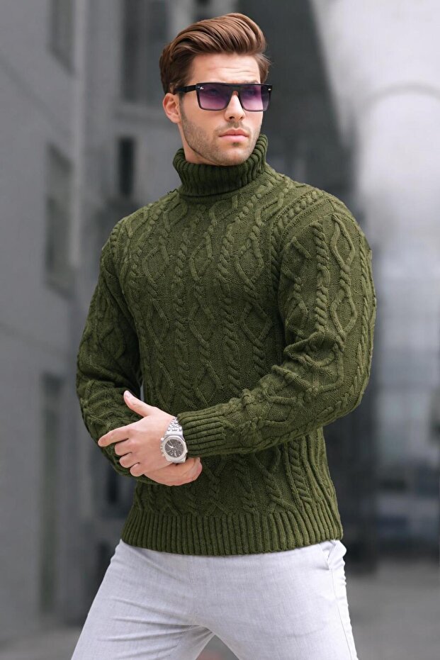 Khaki Turtleneck Men's Knitwear Sweater 6854