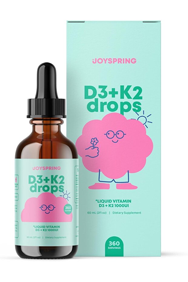 JoySpring Vitamin D3 Kids Drops with K2 – Liquid Supplement for Calcium Absorption & Joint Health