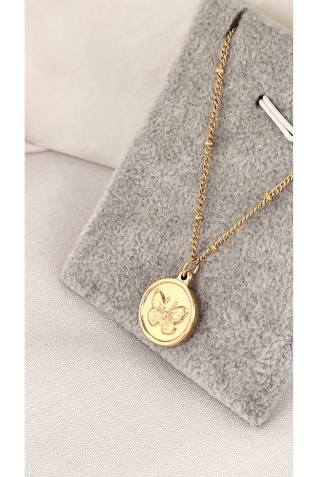 316L Steel Butterfly Plate Pendant Stainless Steel Necklace -45Cm