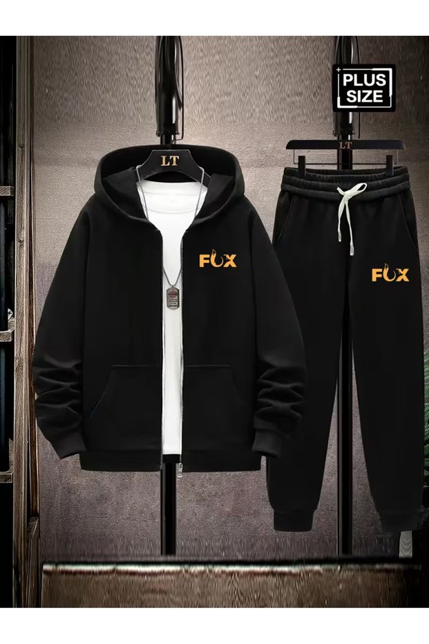 Men's Hooded Zippered Tracksuit Set – Set of 2, Digital Print, with Pants